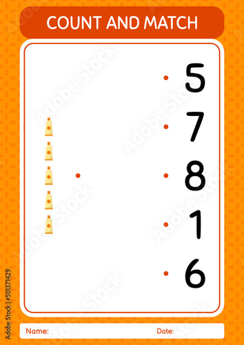 Count and match game with sunblock. worksheet for preschool kids, kids activity sheet