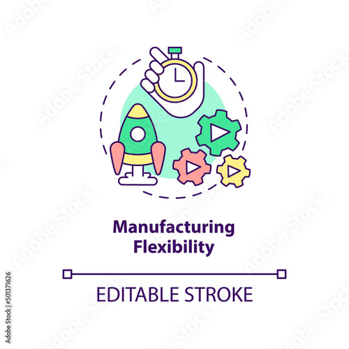 Manufacturing flexibility concept icon. Advantage of one-piece flow in manufacturing abstract idea thin line illustration. Isolated outline drawing. Editable stroke. Arial, Myriad Pro-Bold fonts used