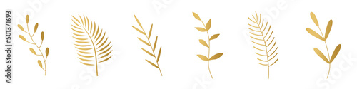 Fotografie, Obraz set of golden twigs with leaves- vector illustration