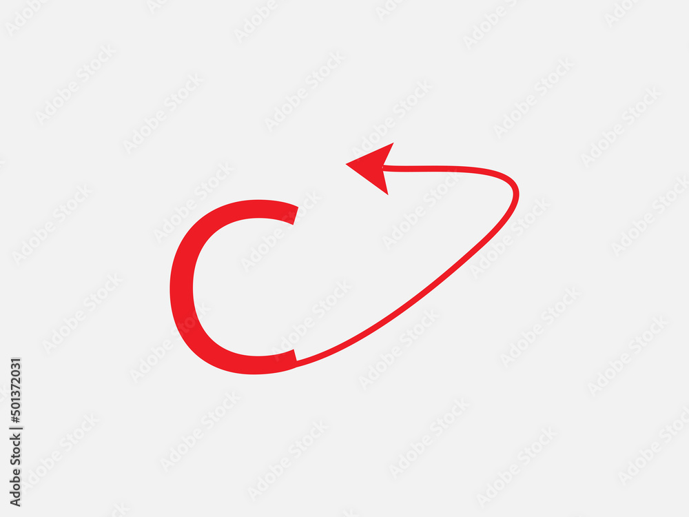 C letter vector connected to an arrow, vector illustrator design, red colour C letter vector connected to an arrow, vector illustrator design, red colour