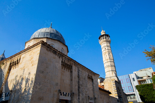 Ulu Mosque and Ziyapasa Park view in Adana. Adana is the biggest city of Cukurova Region in the Turkey. photo