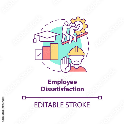 Employee dissatisfaction concept icon. Lean manufacturing disadvantage abstract idea thin line illustration. Isolated outline drawing. Editable stroke. Arial, Myriad Pro-Bold fonts used