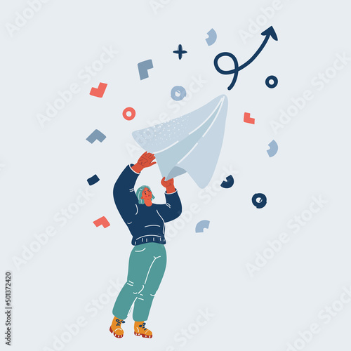 Vector illustration of woman throwing paper plane