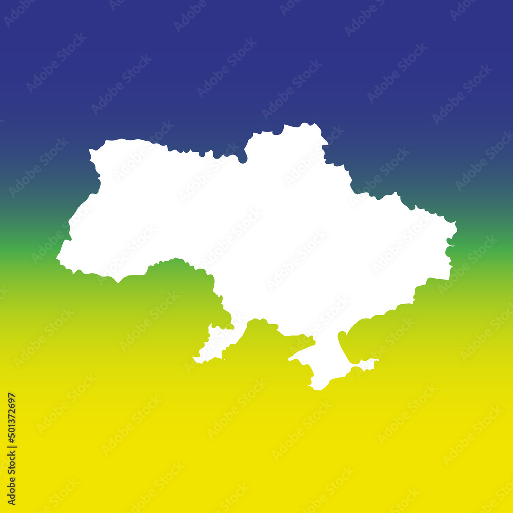 Yellow-blue background in the middle of the hole in the form of the territory of Ukraine