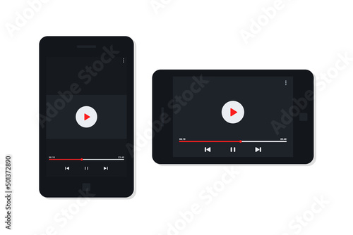 Video player on smart phone screen. Streaming on phone. Vectorillustration