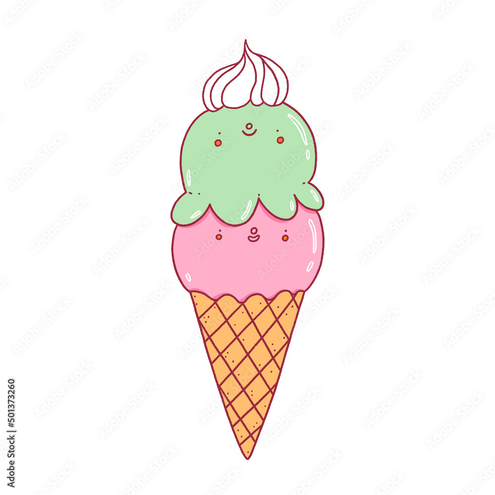 Mint strawberry ice cream vector character