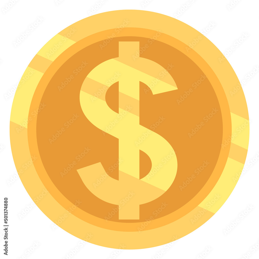 Golden dollar coin icon. Cartoon money symbol Golden dollar coin icon. Cartoon money symbol