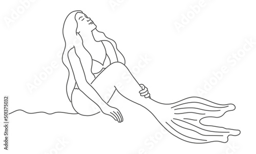 Sea underwater fantasy creature with tail and long hair.
