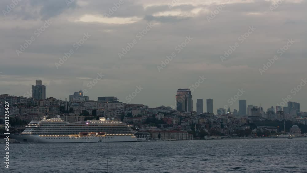 cloudy sunset istanbul city famous bay cruise liner park panorama 4k timelapse turkey cloudy sunset istanbul city famous bay cruise liner park panorama 4k timelapse turkey