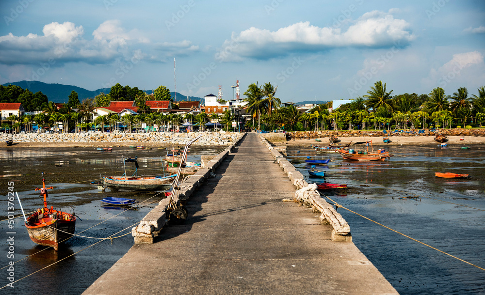 A cement bridge for transporting fish at the local fishing port, Ban Bang Phra, Chonburi Province, Thailand