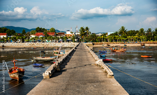Fotografie, Obraz A cement bridge for transporting fish at the local fishing port, Ban Bang Phra,