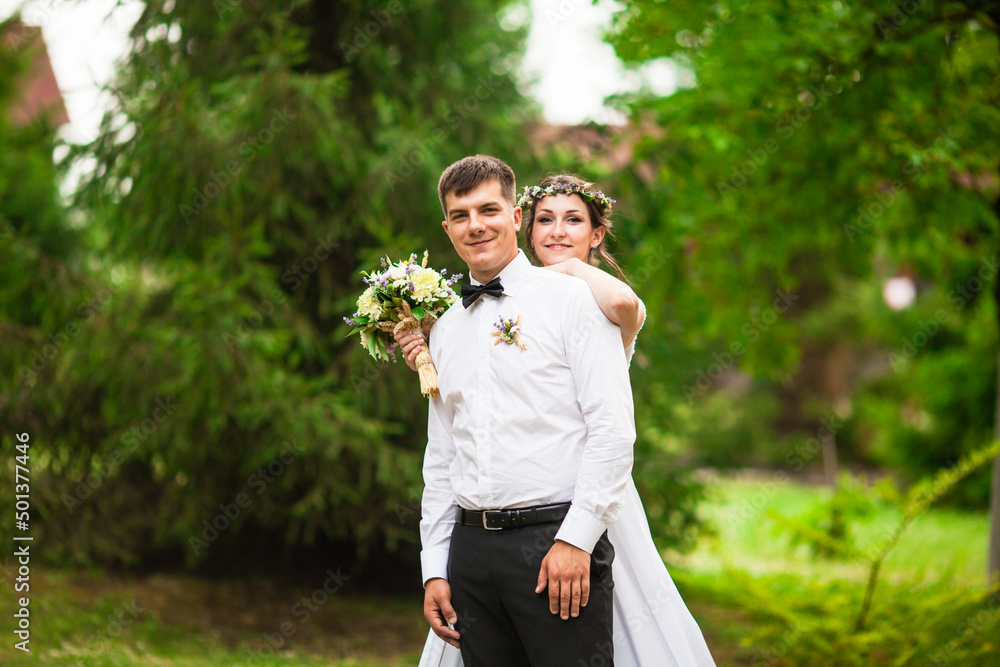 Happy bride and groom after wedding ceremony Happy bride and groom after wedding ceremony