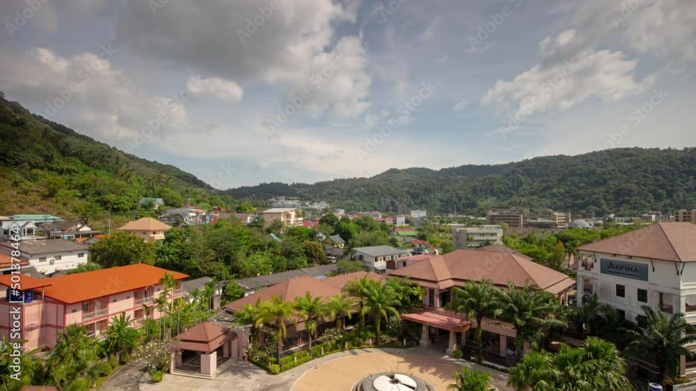 sunny day phuket island kata karon town rooftop panorama 4k timelapse thailand sunny day phuket island kata karon town rooftop panorama 4k timelapse thailand