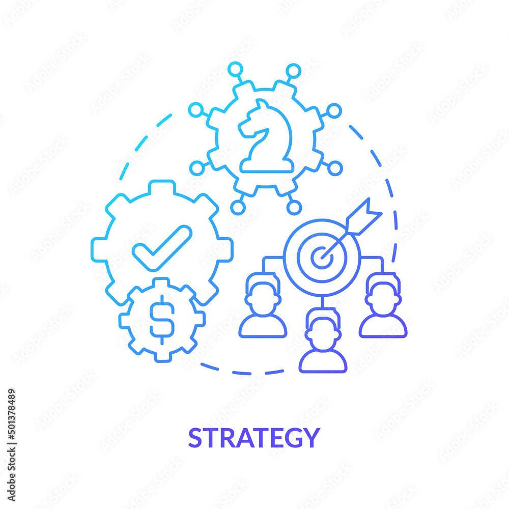 Strategy blue gradient concept icon. Pillar of innovation management abstract idea thin line illustration. Strategic planning process. Isolated outline drawing. Myriad Pro-Bold font used Strategy blue gradient concept icon. Pillar of innovation management abstract idea thin line illustration. Strategic planning process. Isolated outline drawing. Myriad Pro-Bold font used