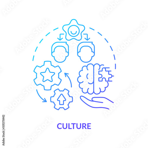 Culture blue gradient concept icon. Innovation management mainstay abstract idea thin line illustration. Active employee involvement. Isolated outline drawing. Myriad Pro-Bold font used