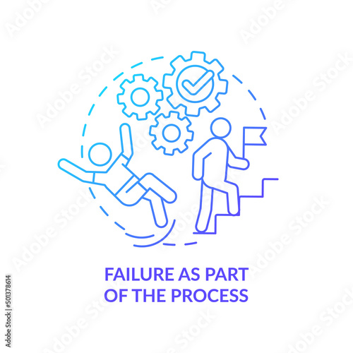 Failure as part of process blue gradient concept icon. Cultural aspect in innovation abstract idea thin line illustration. Enthusiasm. Isolated outline drawing. Myriad Pro-Bold font used