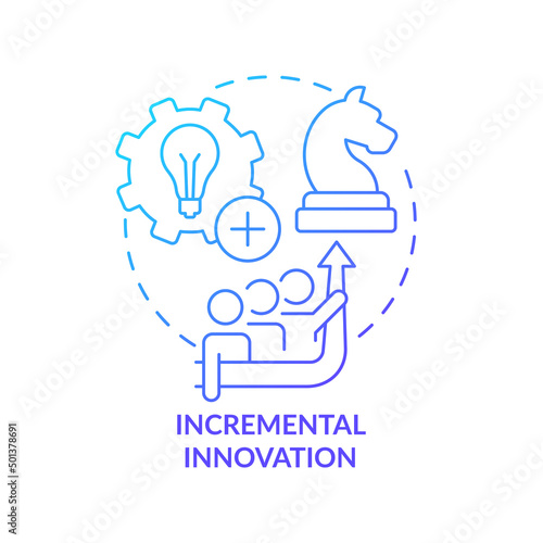 Incremental innovation blue gradient concept icon. Innovation type in business abstract idea thin line illustration. Minor improvements. Isolated outline drawing. Myriad Pro-Bold font used