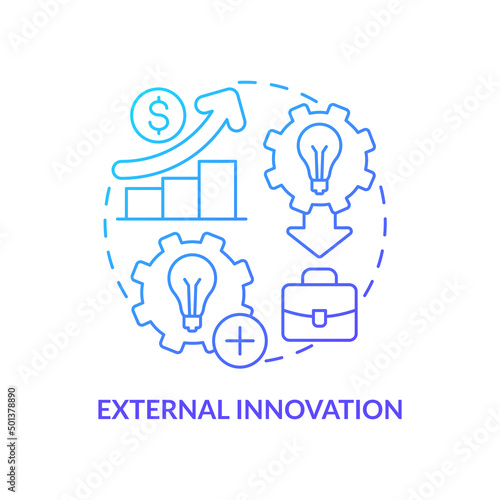 External innovation blue gradient concept icon. Source for idea generation abstract idea thin line illustration. Partnerships, contracts. Isolated outline drawing. Myriad Pro-Bold font used
