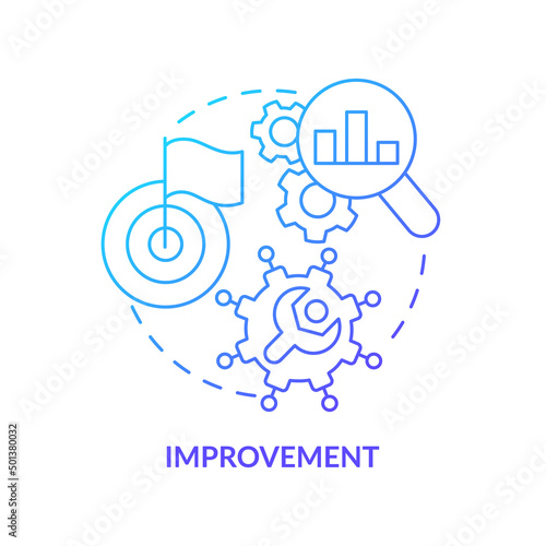 Improvement blue gradient concept icon. Innovation management key area abstract idea thin line illustration. Products and processes. Isolated outline drawing. Myriad Pro-Bold font used