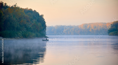 misty morning on the Desna river in Chernihiv  Ukraine