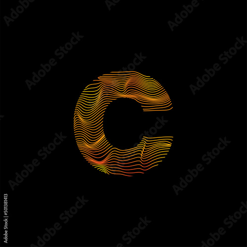 C letter wavy line. C letter with motion wave. Alphabet logo with colorful twisted lines. Creative vector illustration with zebra, sea, print and wavy pattern lines.