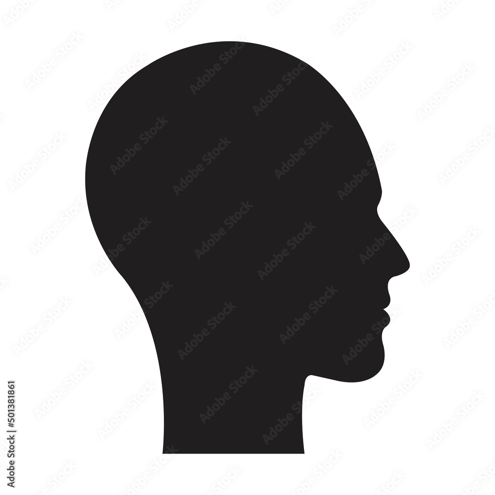 Man silhouette, male face vector icon in a black color glyph pictogram illustration