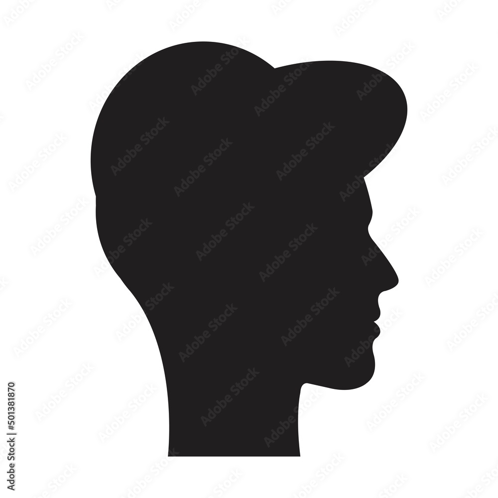 Man silhouette, male face vector icon in a black color glyph pictogram illustration