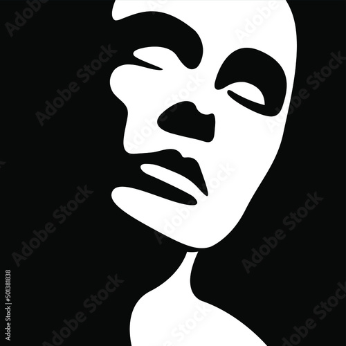 vector black and white illustration of a beautiful female face formed by a shadow. useful for advertising products for women, beauty salons, decorative and care cosmetics, logo, print, poster, design