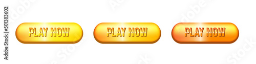 Three golden buttons Play. VIP luxury button Play. Vector illustration.	