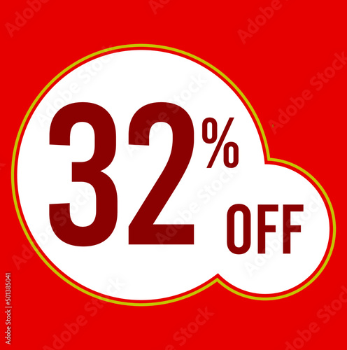 32 percent red banner with white ballons and red lettering for promotions and offers