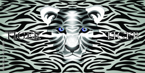 Tiger on a striped background. animalistic abstract illustration