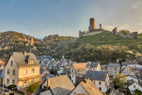 Lowenburg and Philippsburg castles on the hill in a little town called Monreal in Eifel, Germany photo