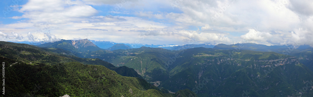 alpine panorama from an elevated observation point and mountains on the border between Italy and Austria