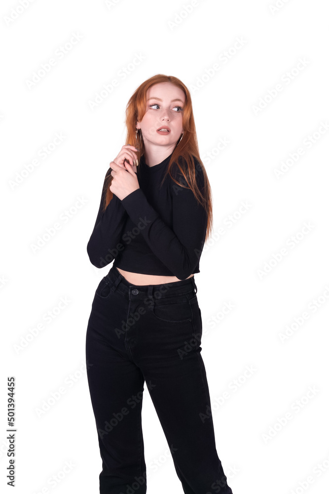 young redhead woman isolated on white background young redhead woman isolated on white background