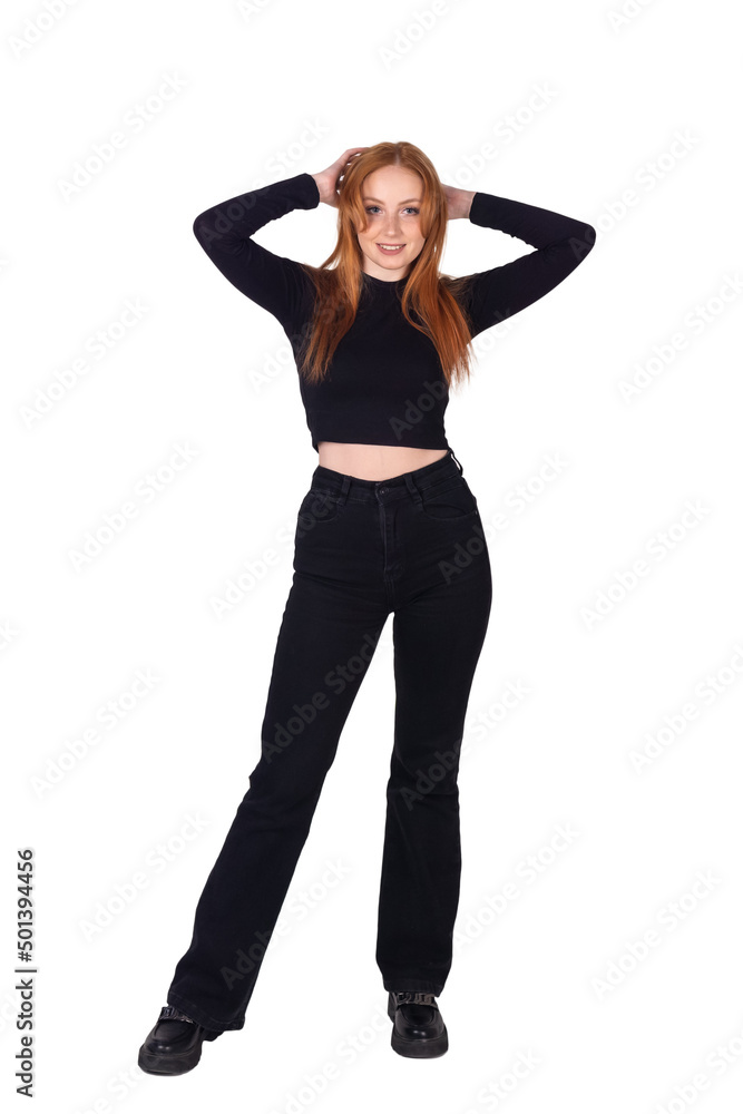 young redhead woman in full length isolated on white background young redhead woman in full length isolated on white background