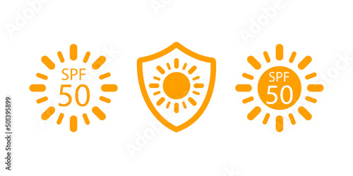 UV radiation sun block icon. Solar ultraviolet uv radiation logo 50spf