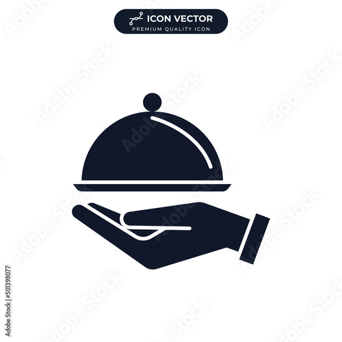 serving food. tray hand icon symbol template for graphic and web design collection logo vector illustration