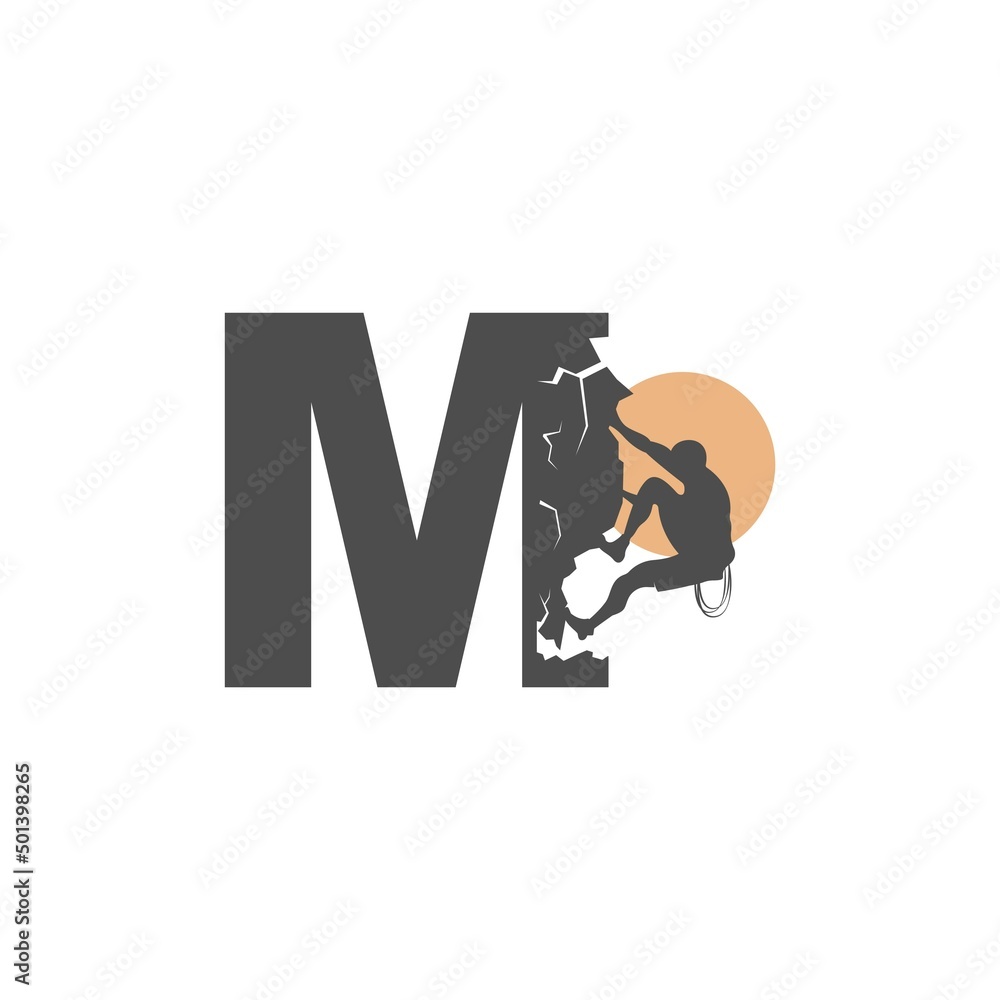 Obraz premium Rock climber climbing letter M illustration