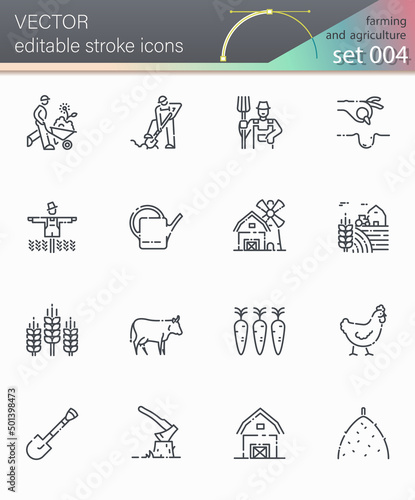 Vector farming editable stroke line icon set isolated