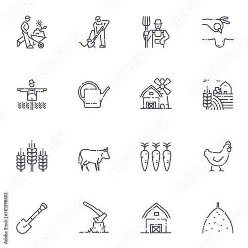Vector farming and agriculture line icon set isolated