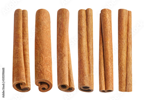 Murais de parede Collection of cinnamon sticks, isolated on white background
