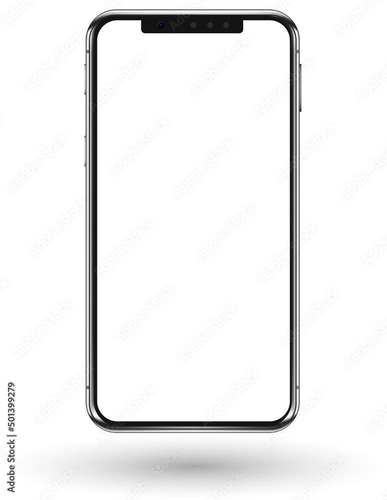 Smartphone mockup template realistic front view of phone display with empty white screen. Vector Smartphone mockup template realistic front view of phone display with empty white screen. Vector