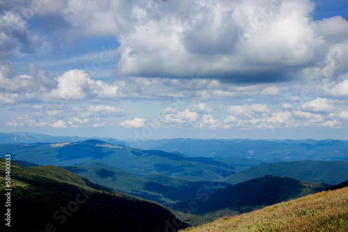 View of the blue sky and mountain landscape. The scene is early in the morning. Mountain natural landscape