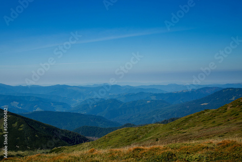 View of the blue sky and mountain landscape. The scene is early in the morning. Mountain natural landscape