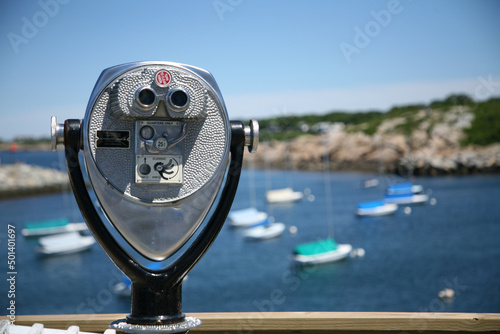 Selective focus shot of a coin operated binocular in Rockport, Massachusetts, United States