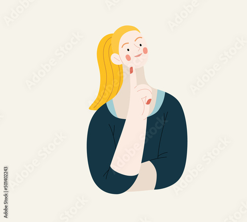 People portrait - Thinking people -Modern flat vector concept illustration of a young man thinking about something, half-length portrait, user avatar. Creative landing web page illustartion