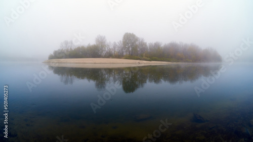 misty morning on the Desna river in Chernihiv, Ukraine