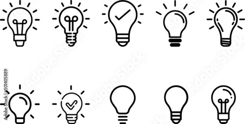 Vector illustration of light bulb icons set isolated on white background