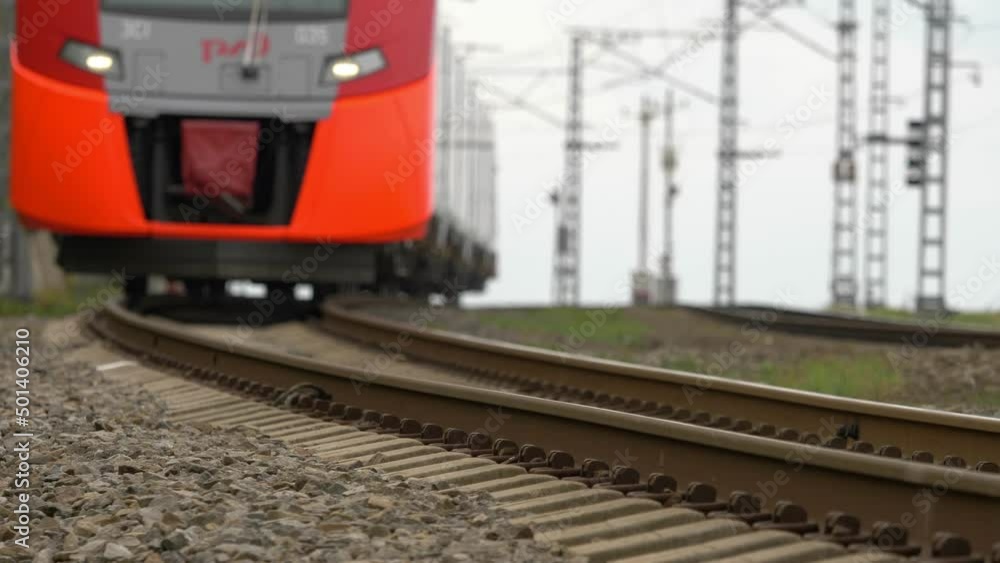 Train moves along the platform. in Russia Train moves along the platform. in Russia