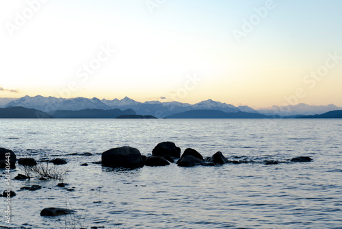 Sunset and stones in Nahuel Huapi Lake, Bariloche